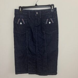 Paige Dark Wash Kick Pleat Denim Pencil Skirt